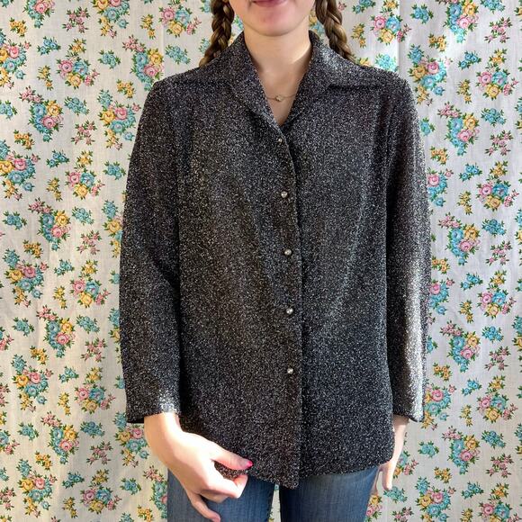 Vintage 70s carol O lurex long sleeve blouse size large - Picture 6 of 9